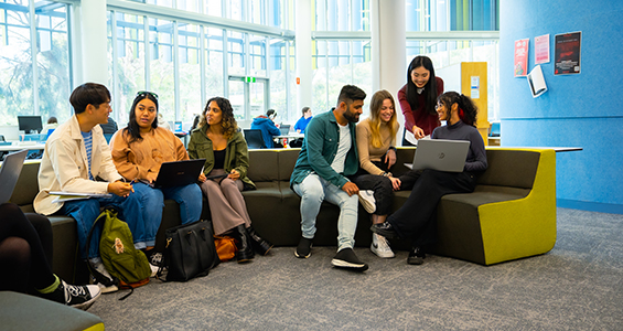 Group of students in a library.