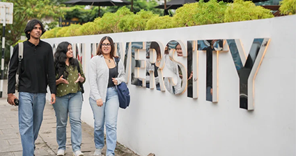 Student walking in a group